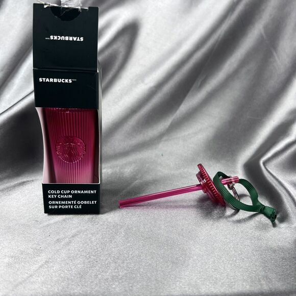 Starbucks Cold Cup Key Chain‎ Ornament Pleated Hot Pink Ombre 3" Tall 2024 Gifts - Picture 7 of 9